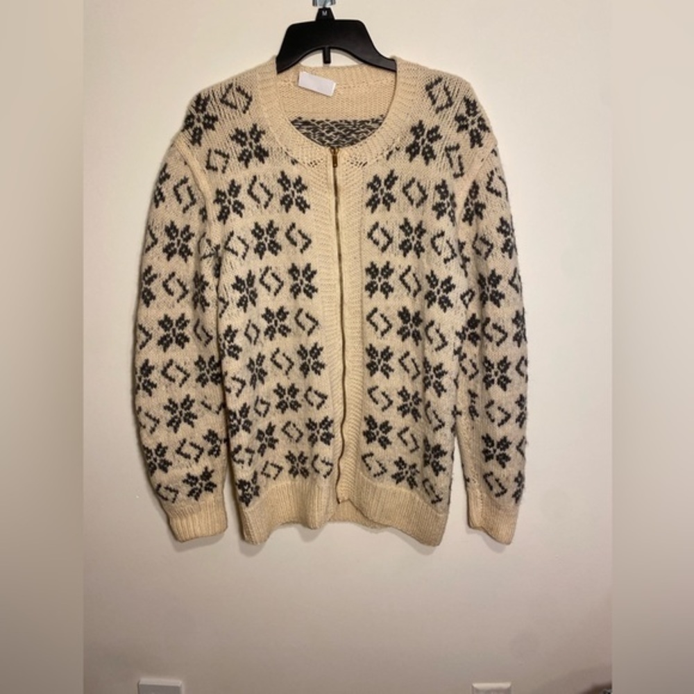 Medium Gray and cream mohair zip up sweater